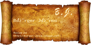 Bürger János névjegykártya